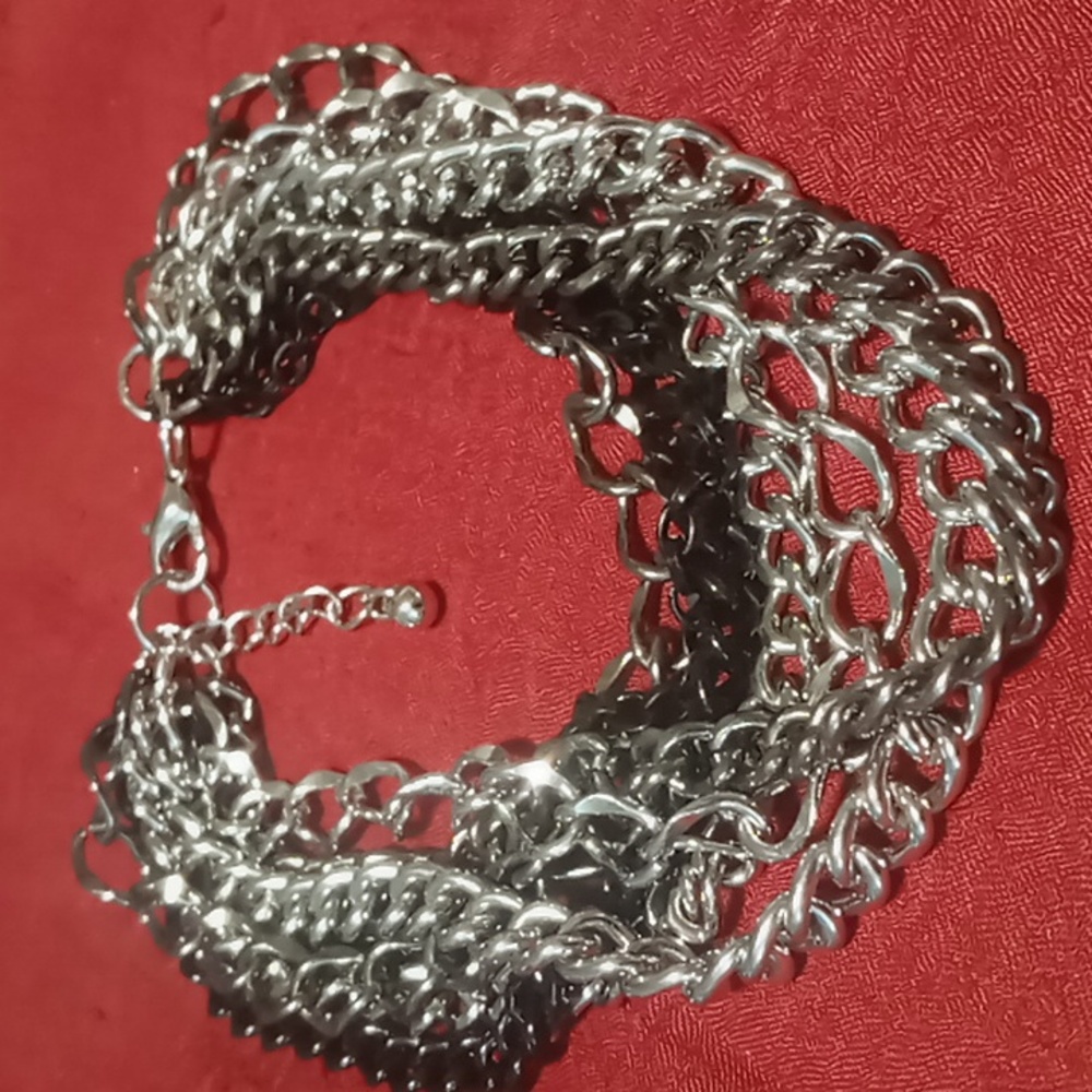 Layered bracelet stainless & blackened 8+1 inch long.